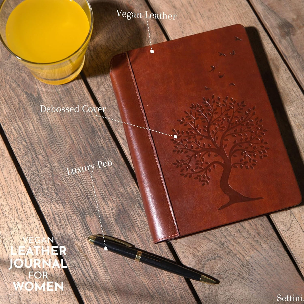 SETTINI® Tree of Life Journal Gift Set - Hardcover Vegan Leather, Unique Pen Holder, Lined, 192