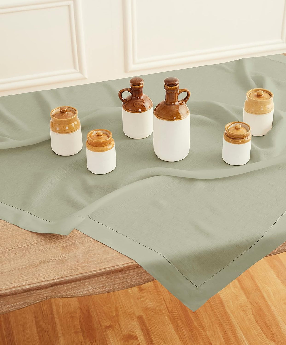 Solino Home Sage Green Linen Tablecloth 52 x 52 Inch - 100% Pure Linen Square Table Throw - Classic