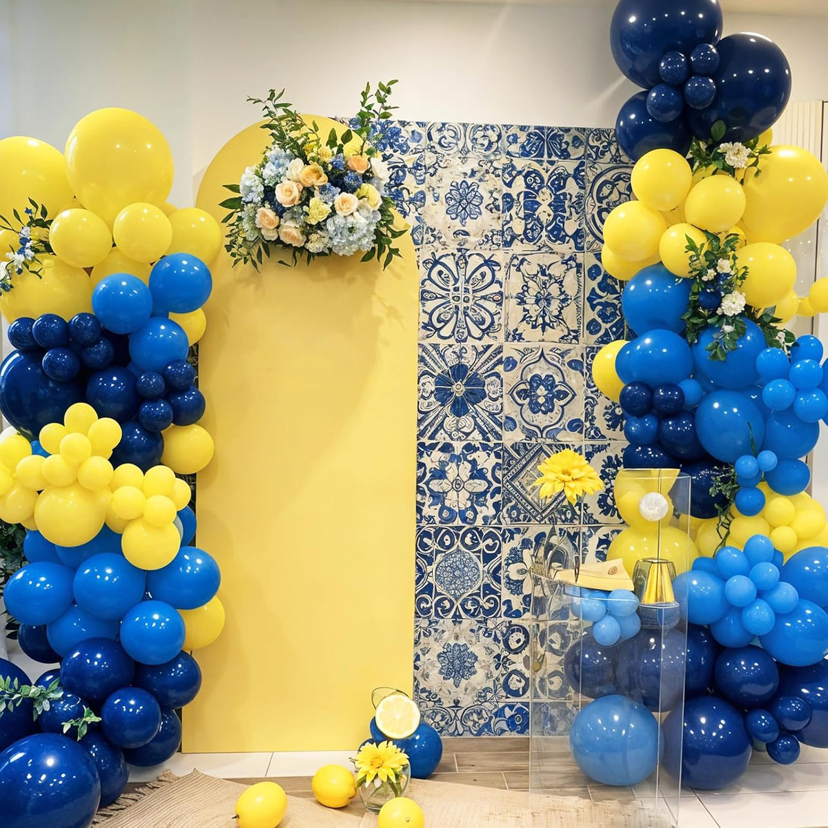 Yellow Blue Balloons, 12 Inches Blue Yellow Balloon Double Stuffed Metallic Blue Balloons with
