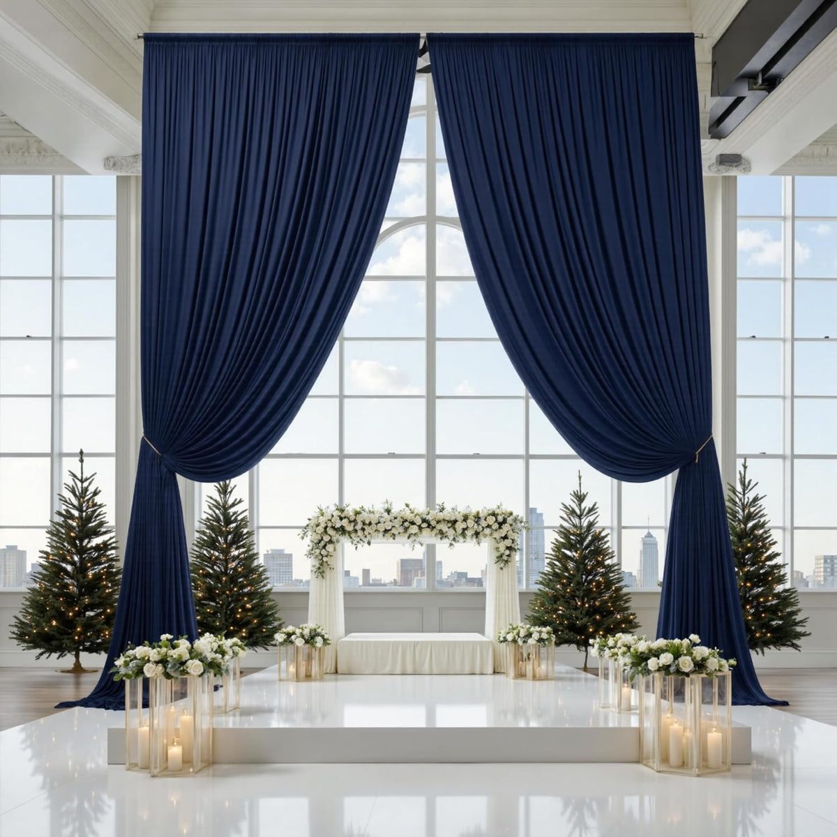 PartyVillage 10ft×15ft Navy Blue Backdrop Curtain for Wedding Parties, 2 Panels Wrinkle Free 15 FT