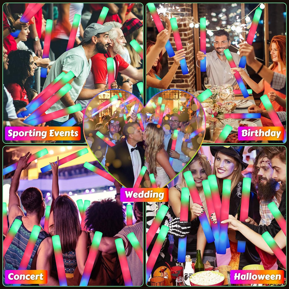 70 PCS LED Foam Glow Sticks Bulk, Glow in the Dark Party Supplies with 3 Modes Colorful Flashing