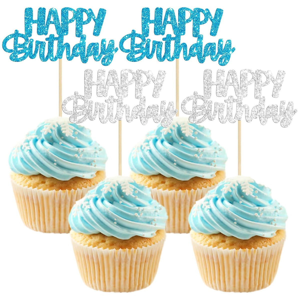 Gyufise 24Pcs Happy Birthday Cupcake Toppers Glitter Birthday Cupcake Food Picks for Celebrating