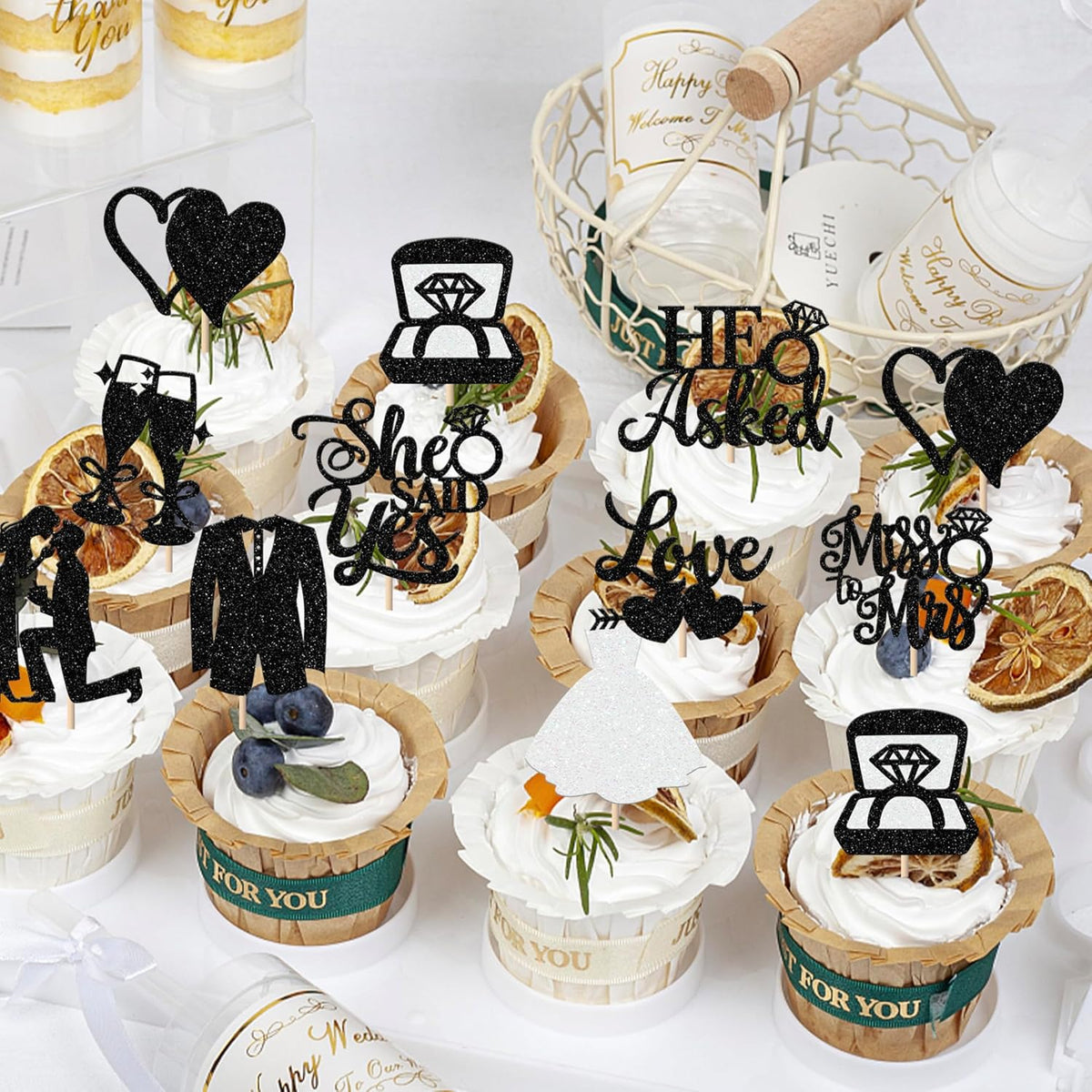 30 Pack Bride to be Cupcake Toppers Glitter Diamond Ring Love I Do Cupcake Picks Miss to Mrs He