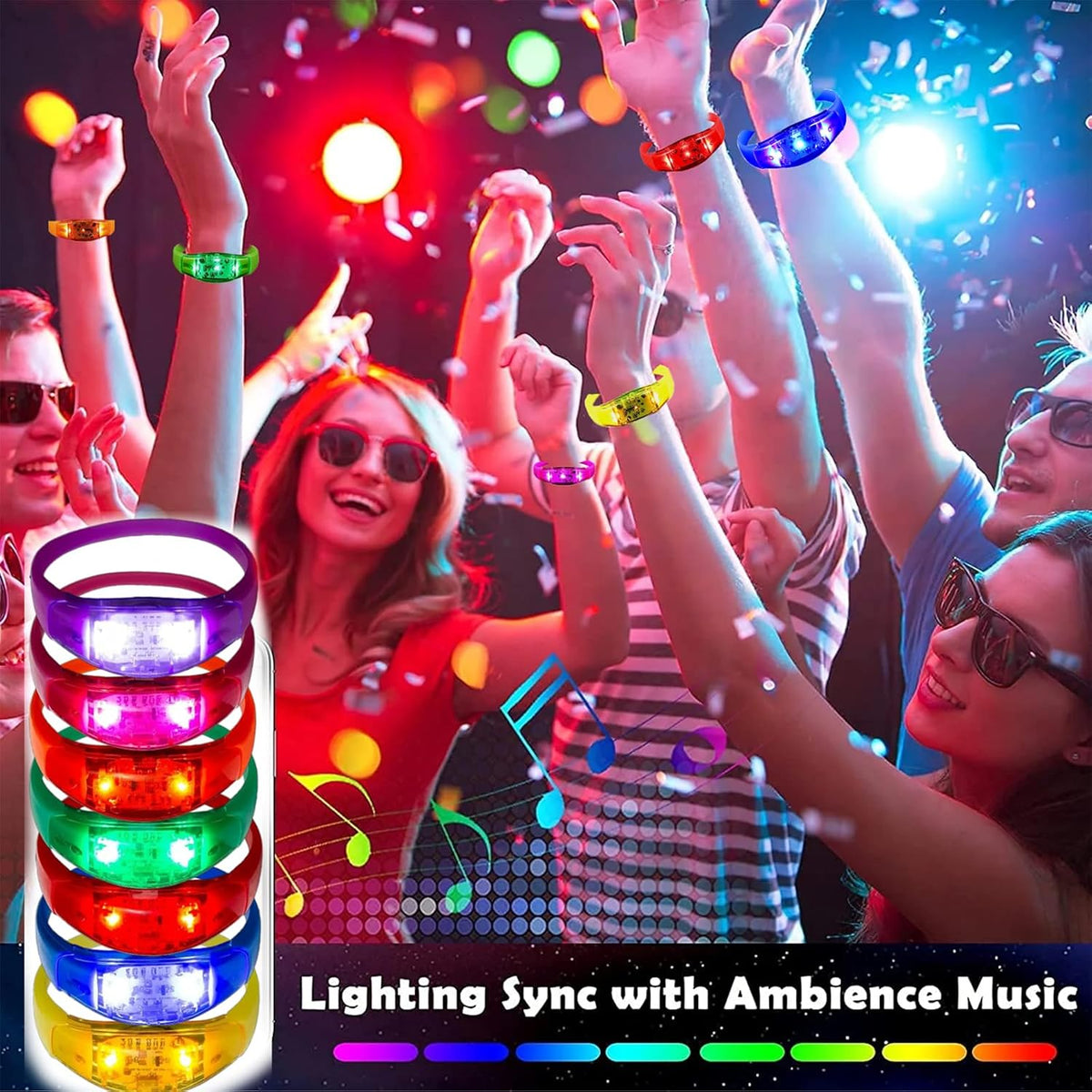100 Pcs LED Bracelets Sound Activated with Flashing LED Strobe Music Control Light Up Bracelets for