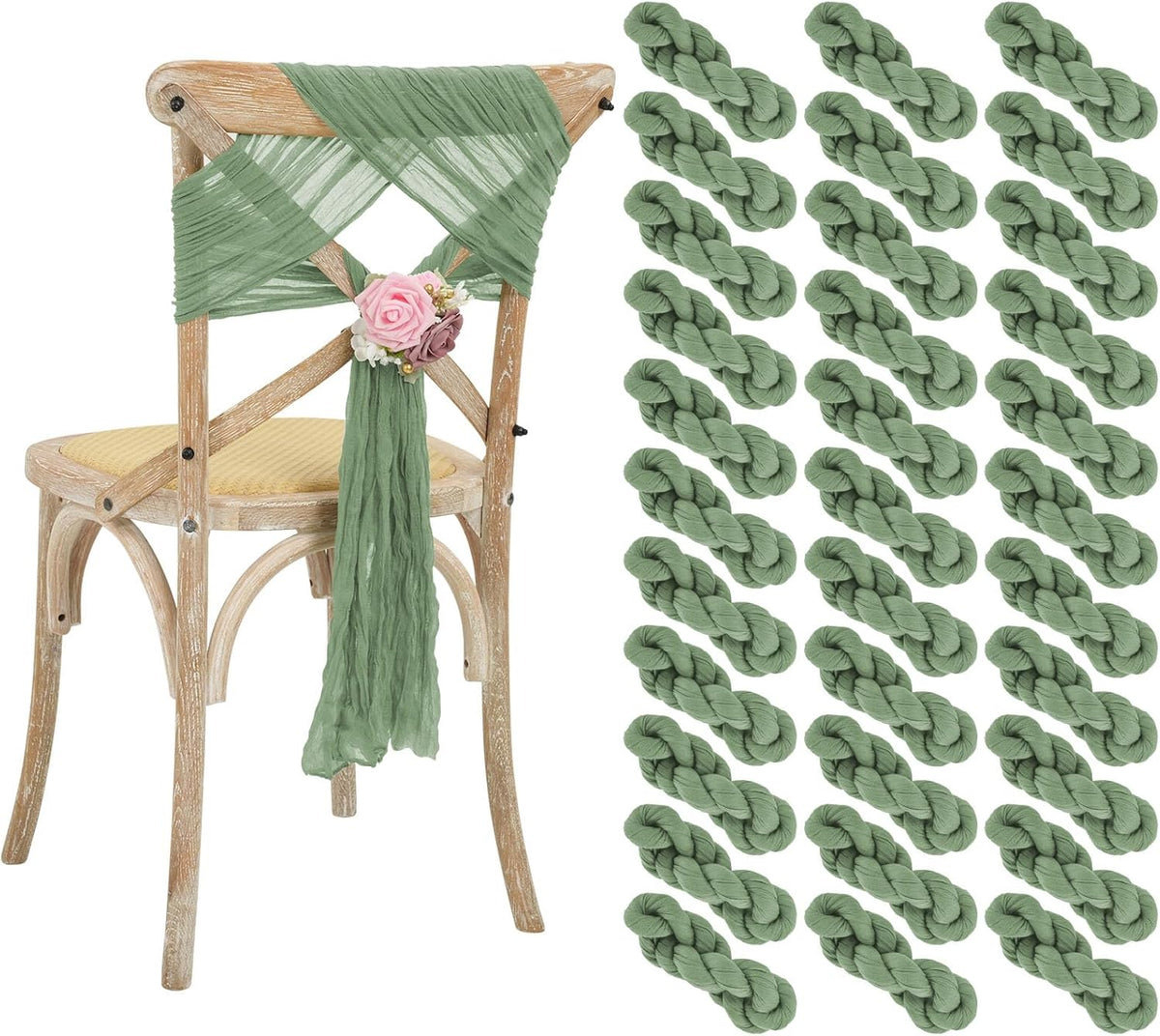 50 PCS Cheesecloth Chair Sashes Bows Wedding Aisle Decorations Chair Ribbon Ties Back Sash for