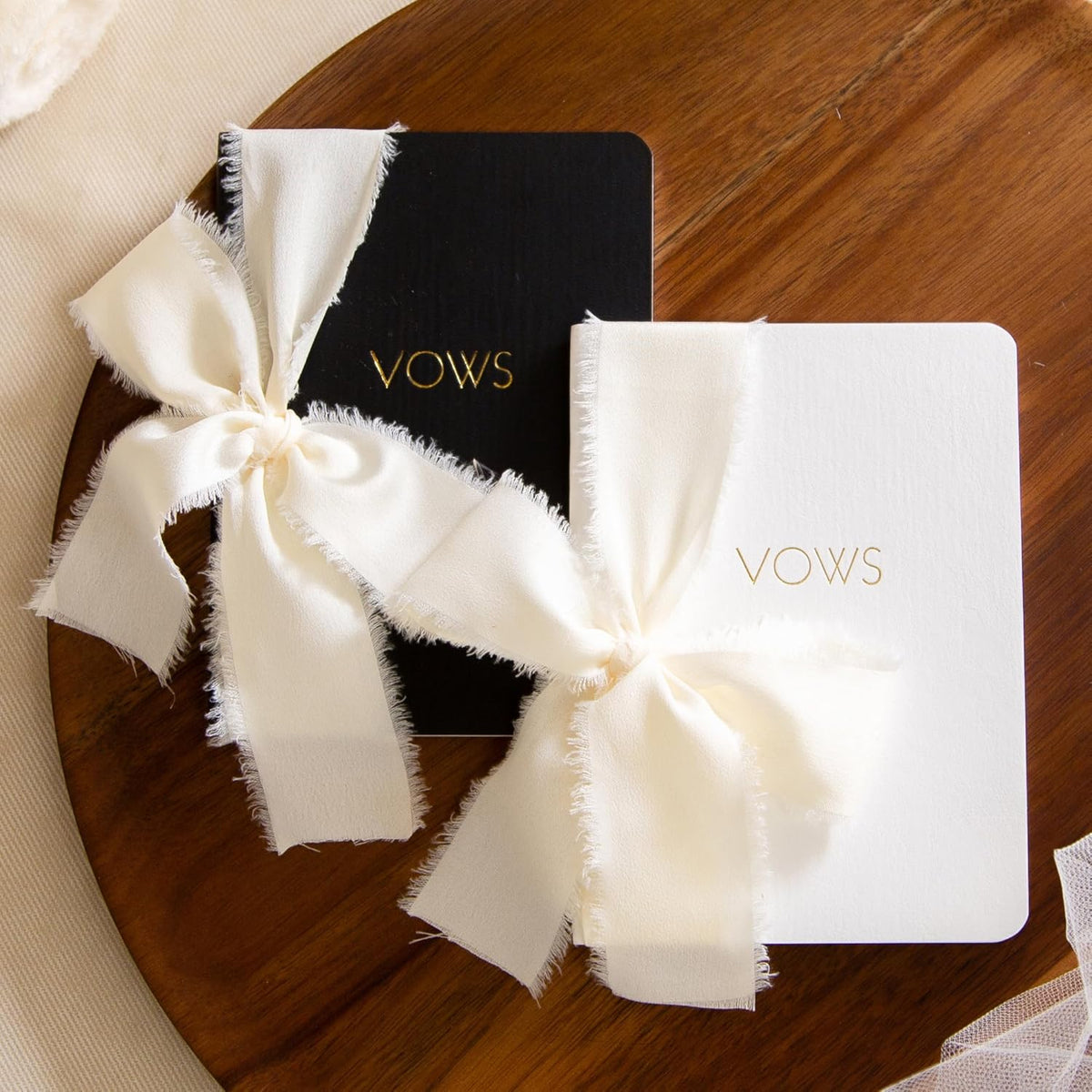 Black White Embossed Slim Vow Books w/Ribbon (Set of 2) - 5.625 x 4 Minimalist Pocket Sized