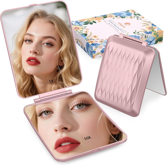 Travel Makeup Mirror with 1X/10X Magnifying, Portable Folding Make Up Tabletop Mirror for Office