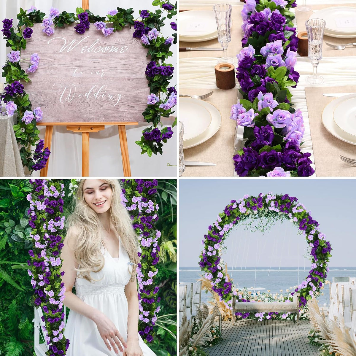 Floweroyal 6 Pack Artificial Flower Garlands 7.9FT Fake Rose Vines Silk Flowers Hanging Rose Ivy