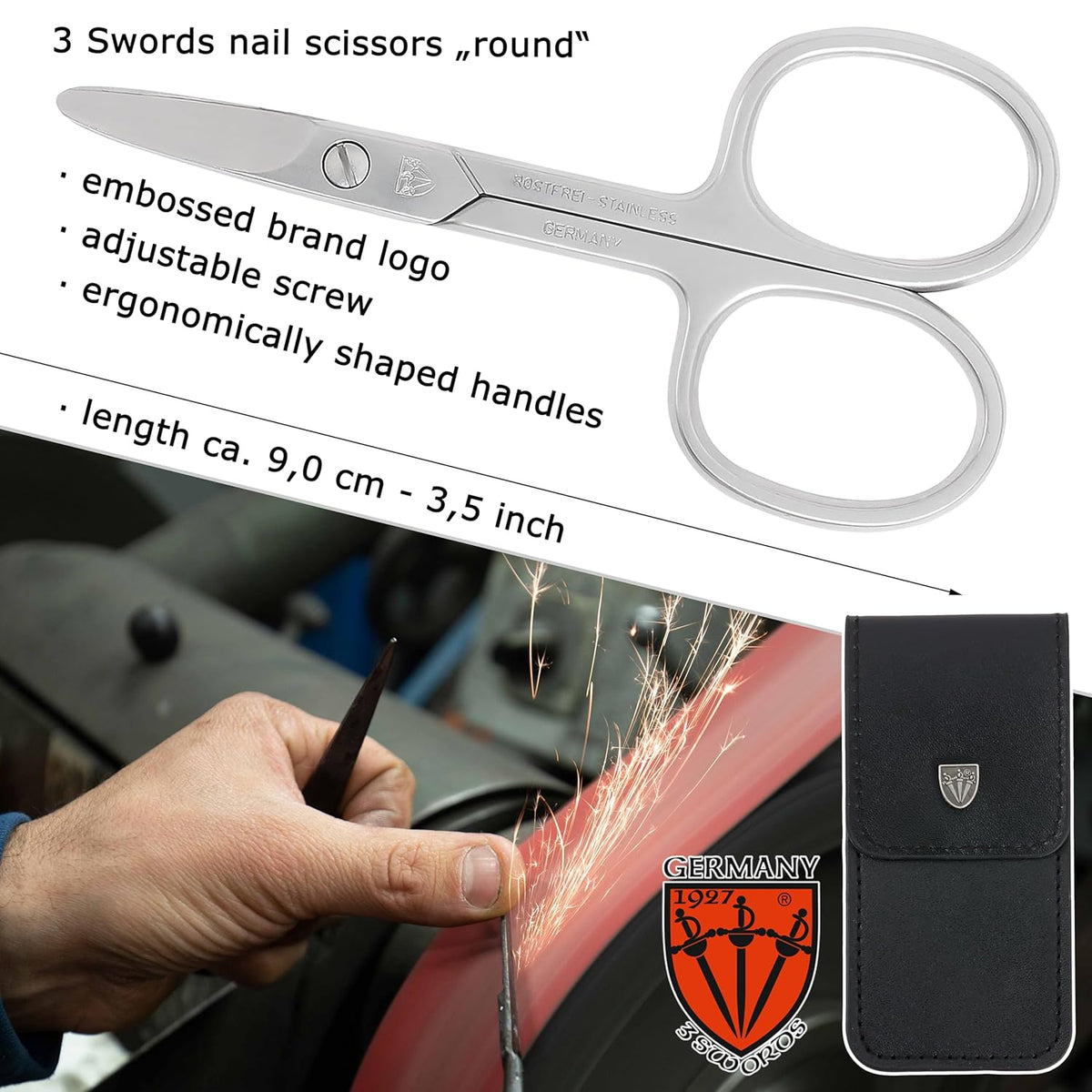 3 Swords Germany - brand quality STAINLESS STEEL INOX CURVED NAIL SCISSORS (1 PIECE) with round