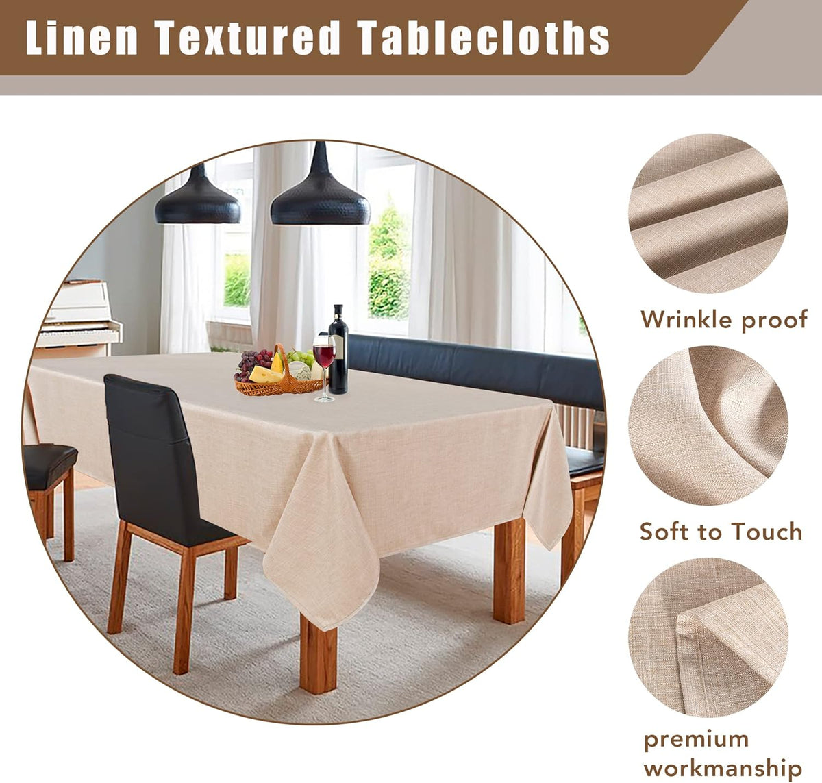 Fitable Linen Textured Tablecloth Washable Fabric Rectangle Table Cloth for 8 Foot Tables, Holiday