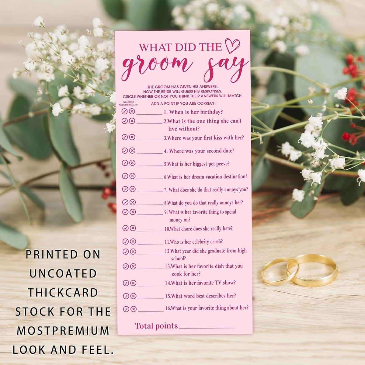 Pink Wedding Shower Games Cards, What Did The Groom Say, 4x9 Inch Bridal Shower Games for 25
