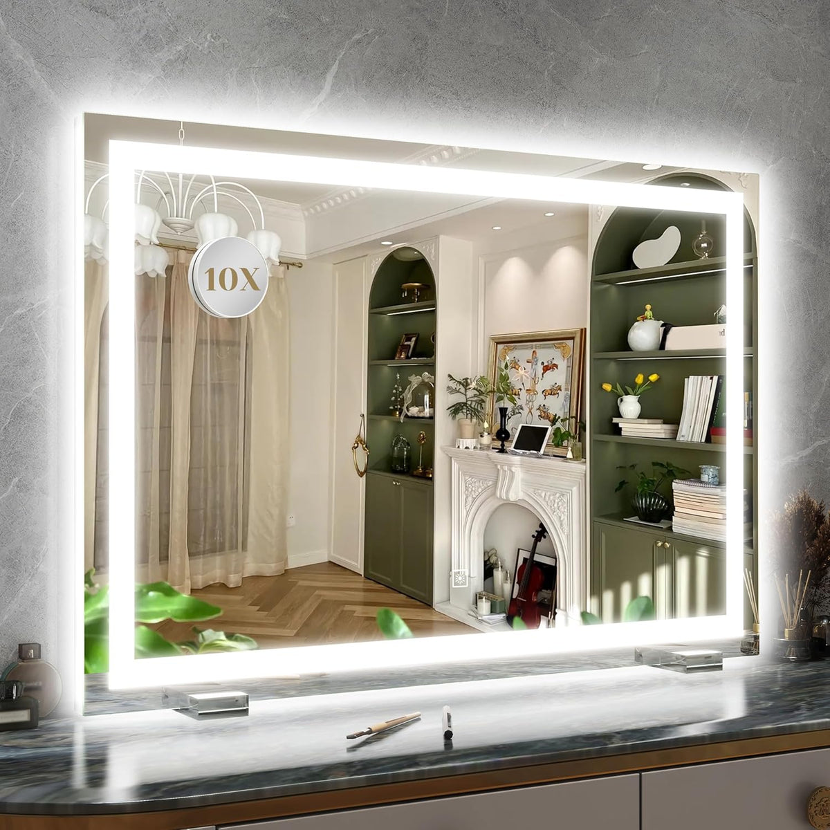 32x 22 Inch Large Lighted Vanity Mirror with Dimmable 3 Modes, LED Makeup Mirror for Bathroom ＆