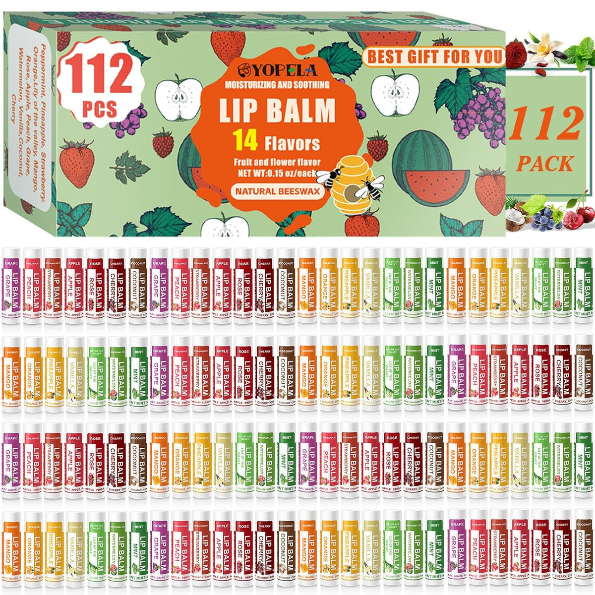 YOPELA 112 Pack Natural Lip Balm Bulk Lip Moisturizer with Vitamin E and Coconut Oil - Hydrating