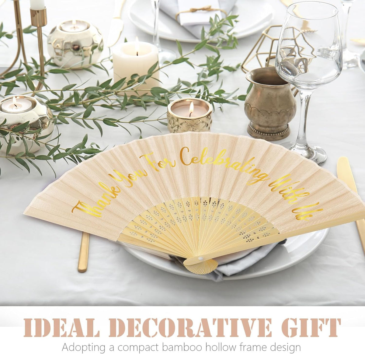 Jetec 50 Pcs Wedding Fans for Guests Bulk Silk Hand Fans Handheld Folded Thank You for Celebrating