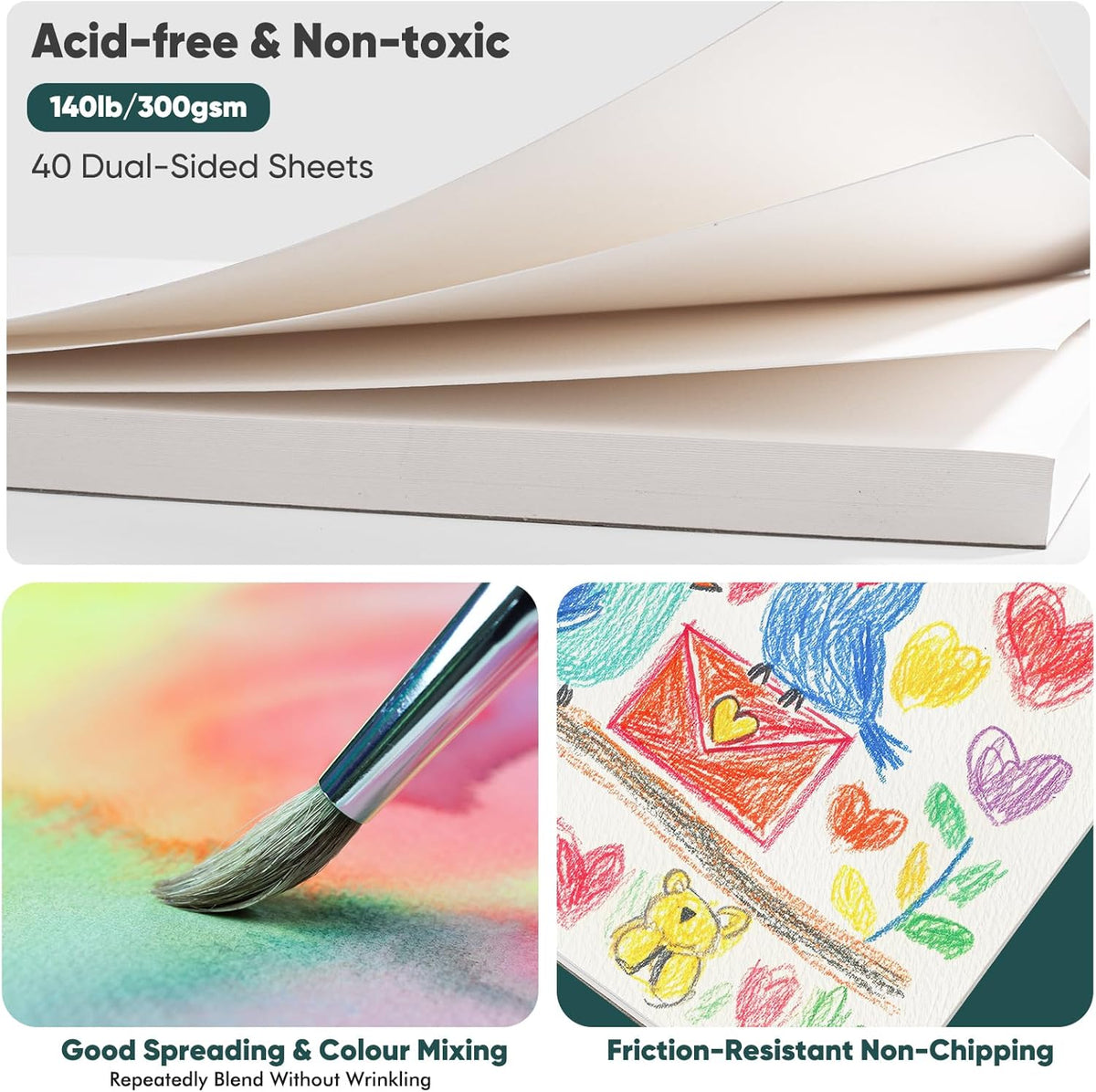 Soucolor Watercolor Paper Pad, 9"x12" Water Color Paper, 140lb/300gsm 40 Sheets Artist Painting