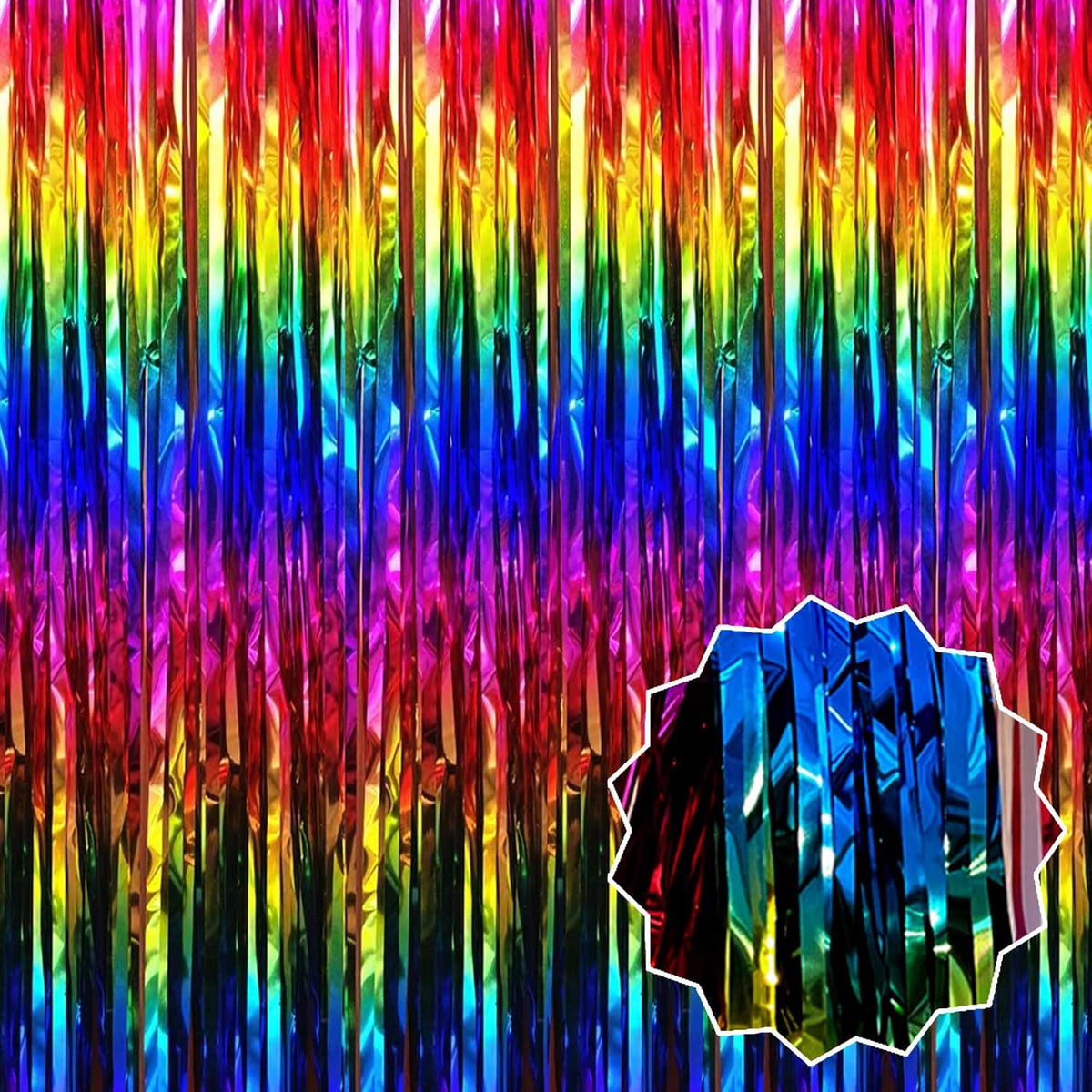 6 Pack Rainbow Foil Fringe Curtains Backdrop, 3.28 x 8.2 Ft Metallic Streamers Tinsel Curtains