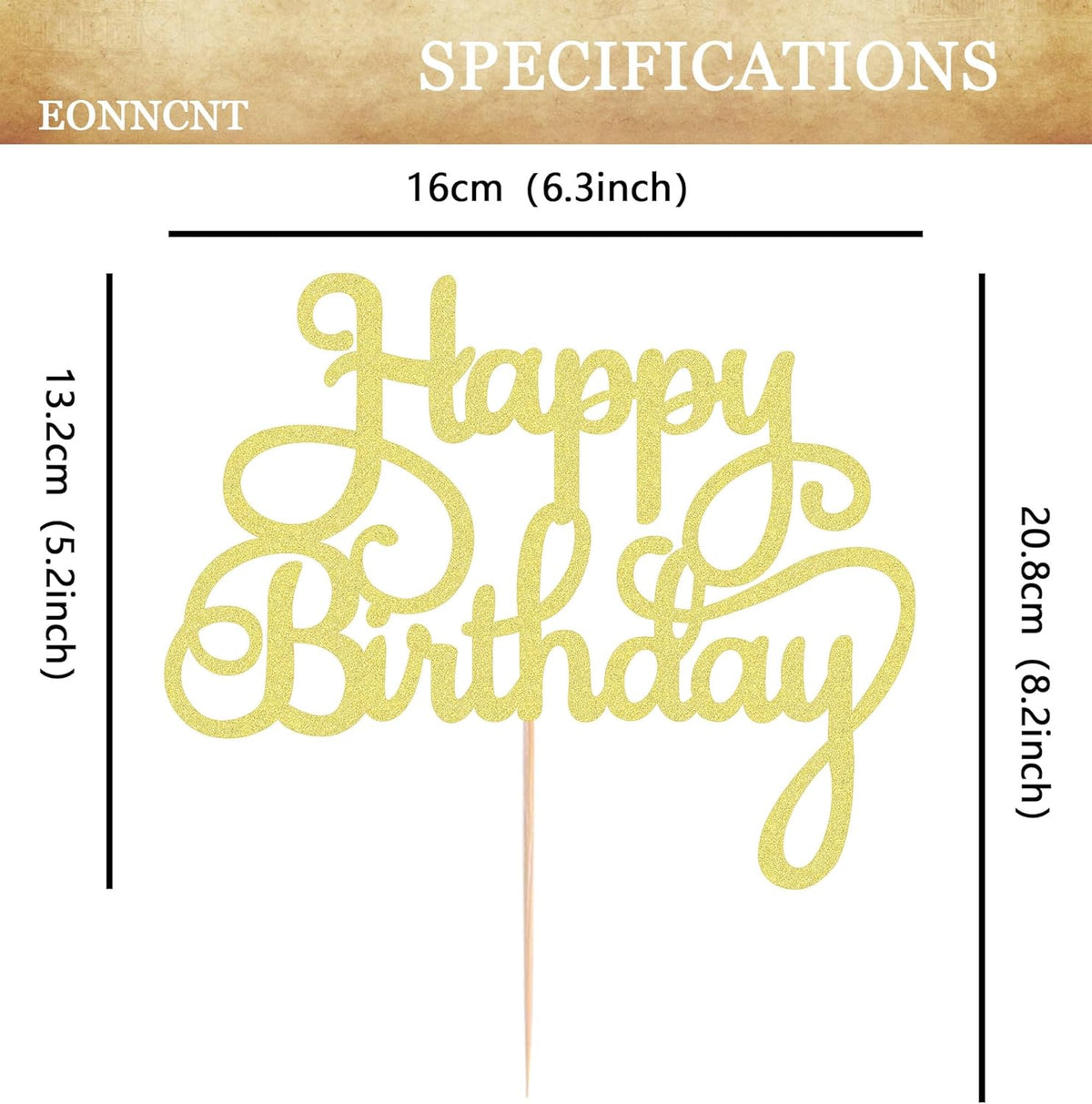 Happy Birthday Cake Topper - Gold Glitter Birthday Party Cake Decoration Supplies - Happy Birthday