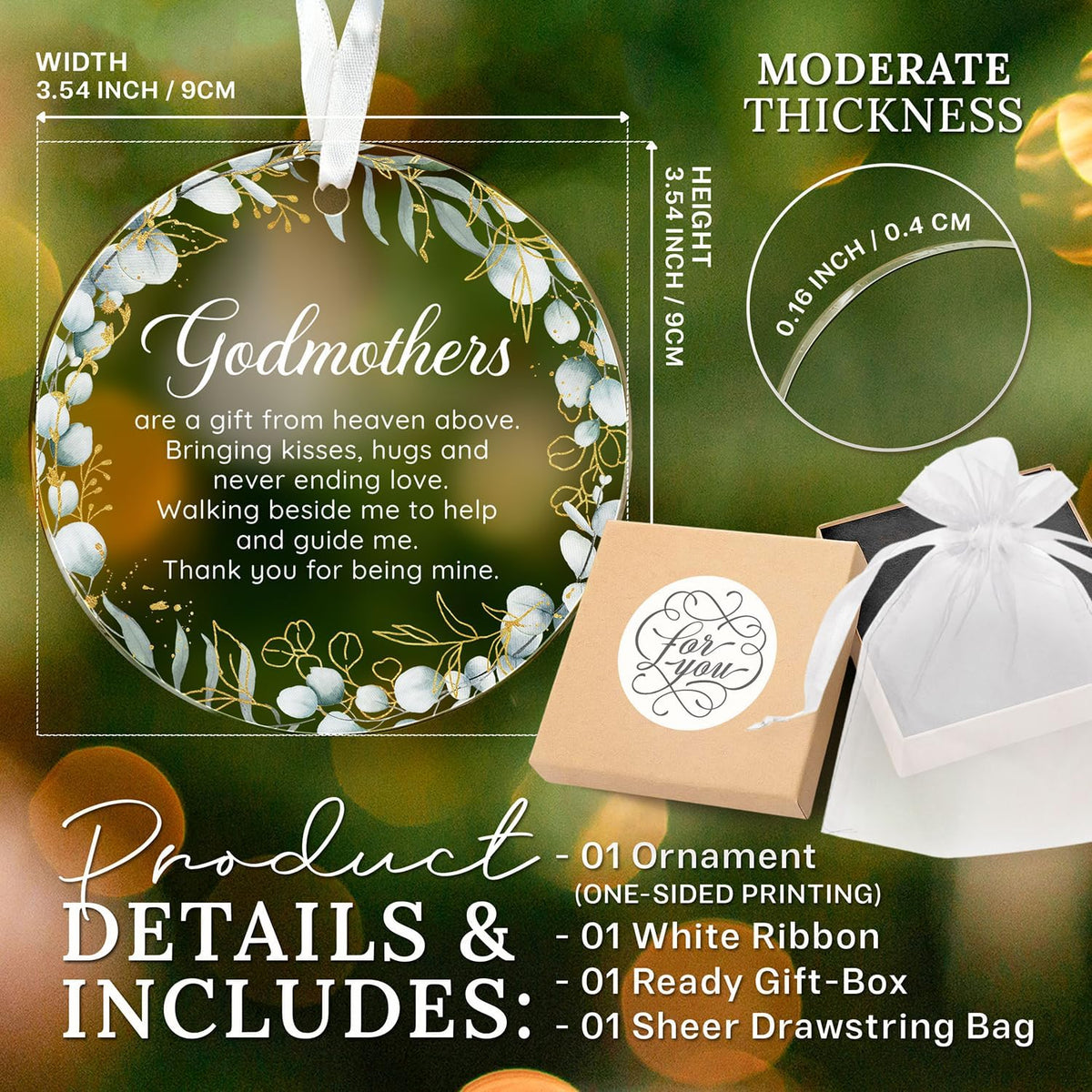 HEXMOZ Godmother Ornament - Godmother Gifts, Godparent Gifts from Godchild, Catholic Ornament