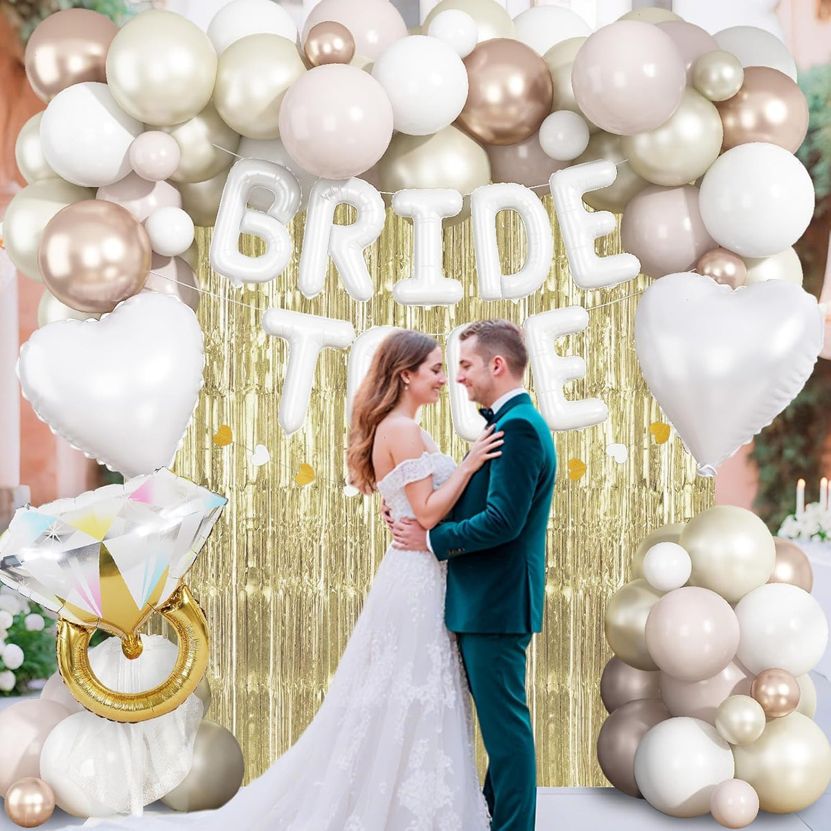 White Gold Bachelorette Party Decorations, Bride To Be Mylar Foil Letter Balloons with White