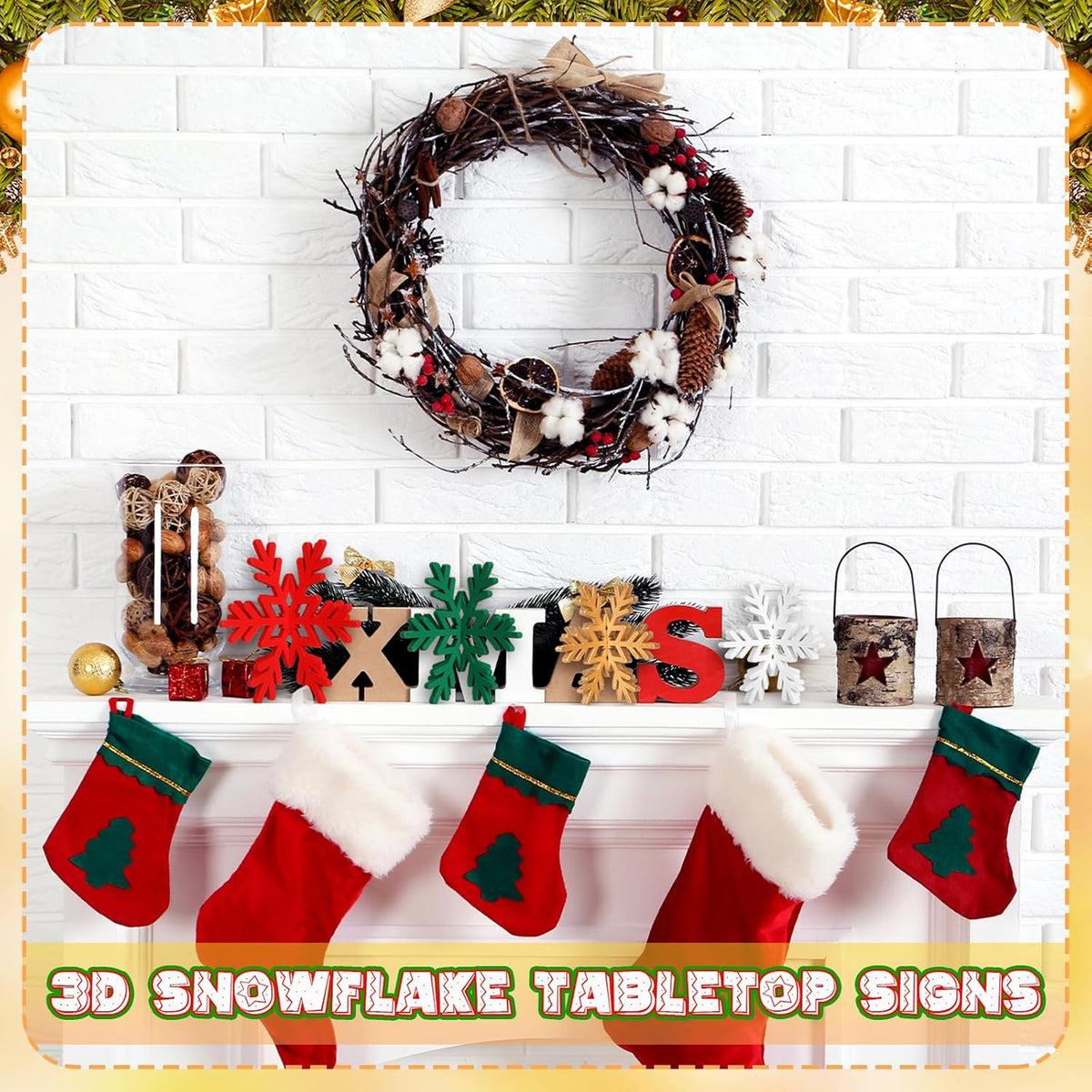 Bucherry 12 Pcs Wooden Snowflake Table Decor 3D Snowflake Tabletop Signs and Centerpiece for