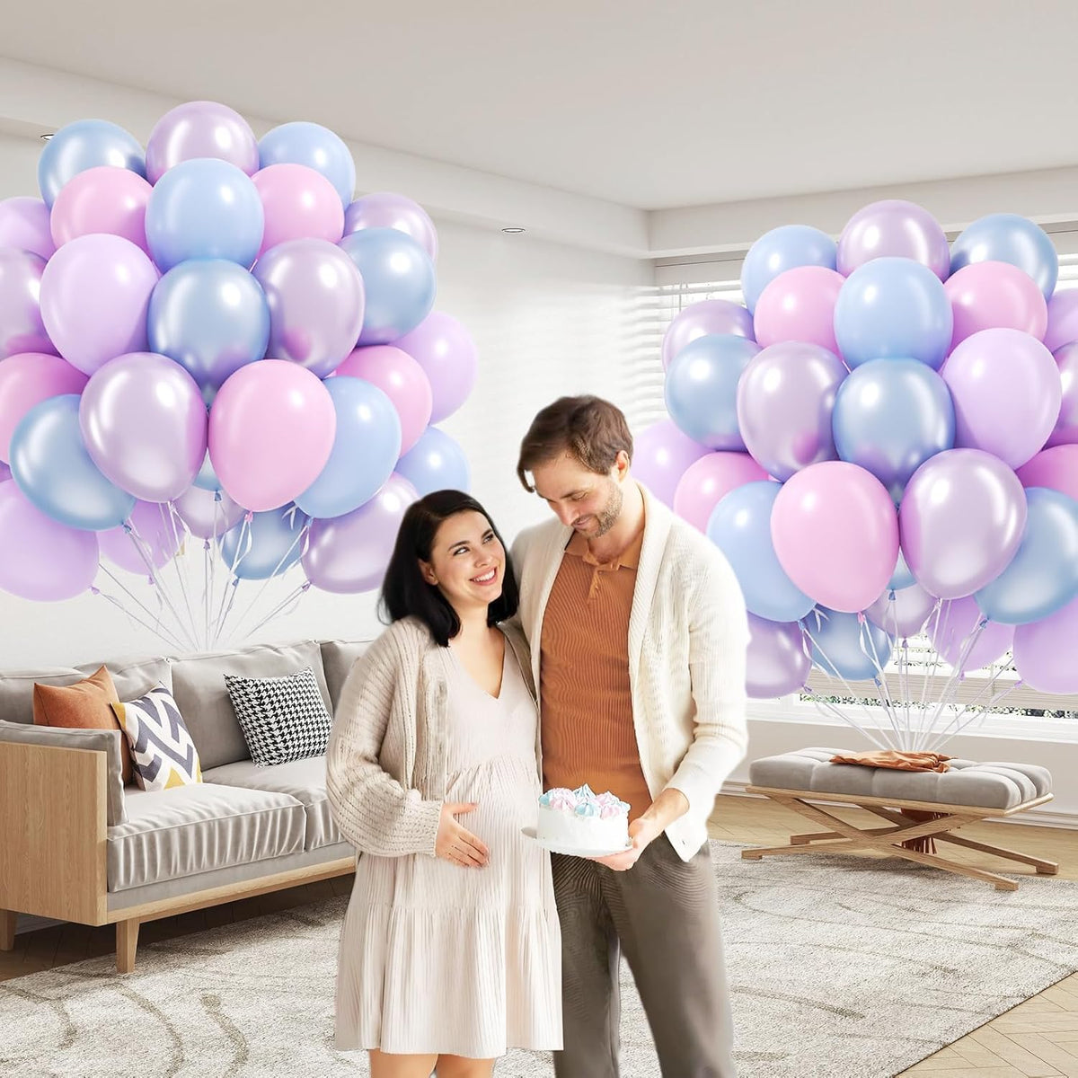 60pcs Pearl Pink and Blue Purple Balloons 12inch, Frozen Mermaid Balloons with Pastel Balloon for