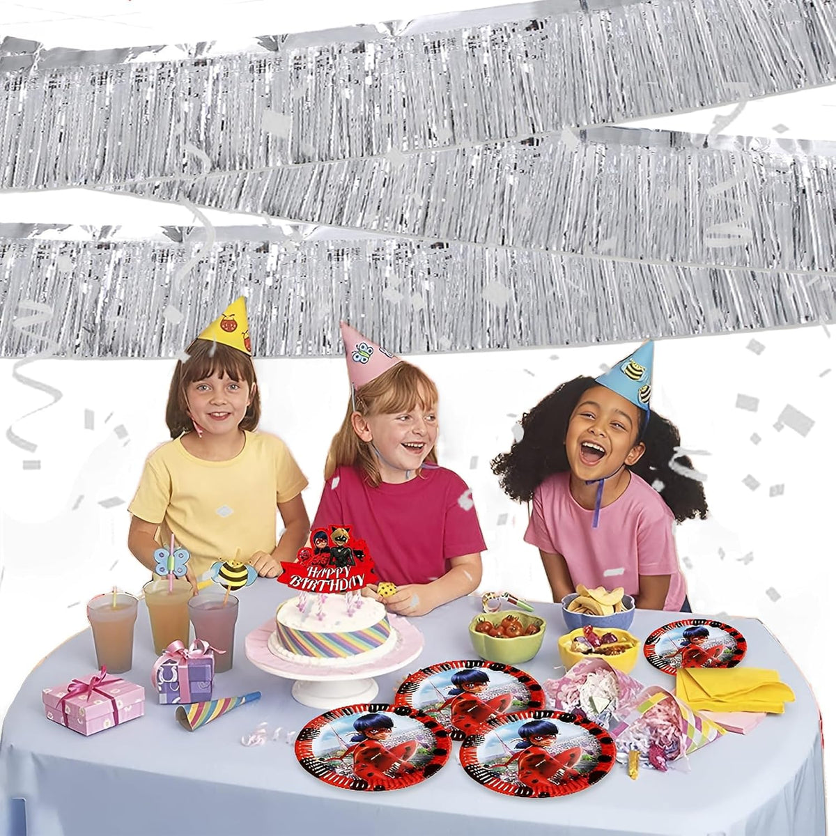Silver Foil Fringe Garland 10FT 2packs, Metallic Foil Tinsel Fringe Banners for Parade Float