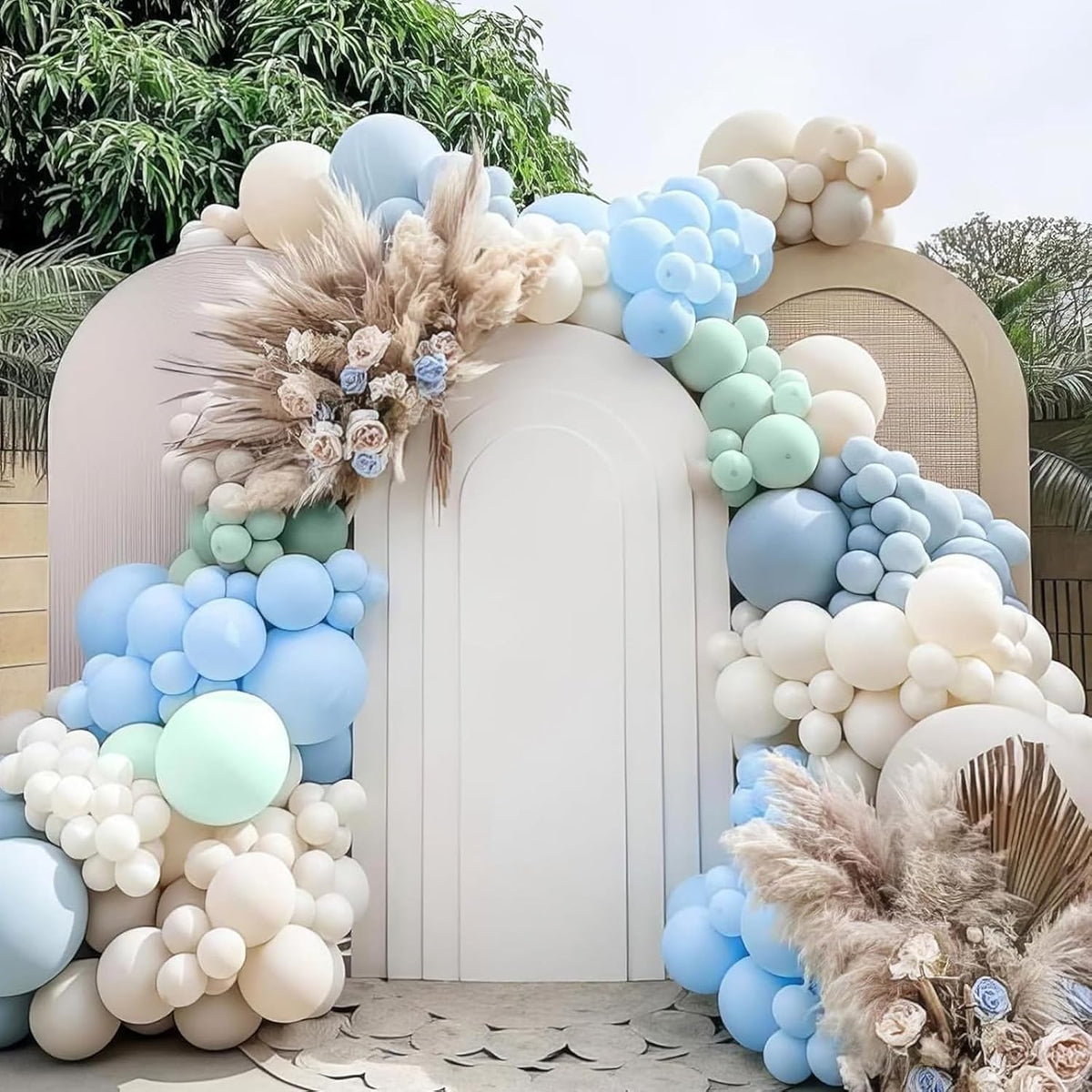 Dusty Blue Green Balloons, 50Pcs 12 Inches Baby Blue Light Green Sand White First Birthday Balloons