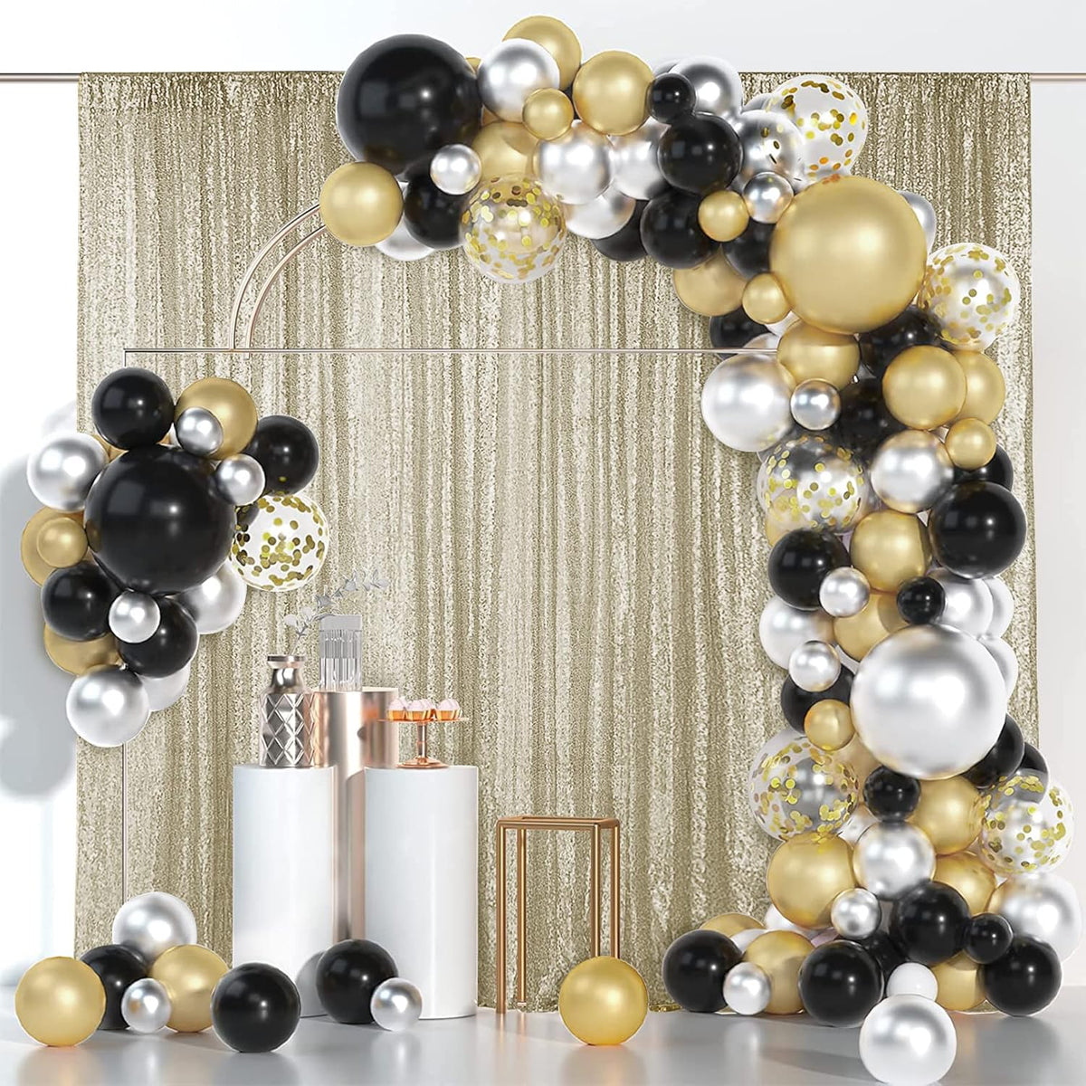 Hahuho Champagne Sequin Backdrop Curtain, 4PCS 2FTx8FT Glitter Backdrop Curtain for Parties