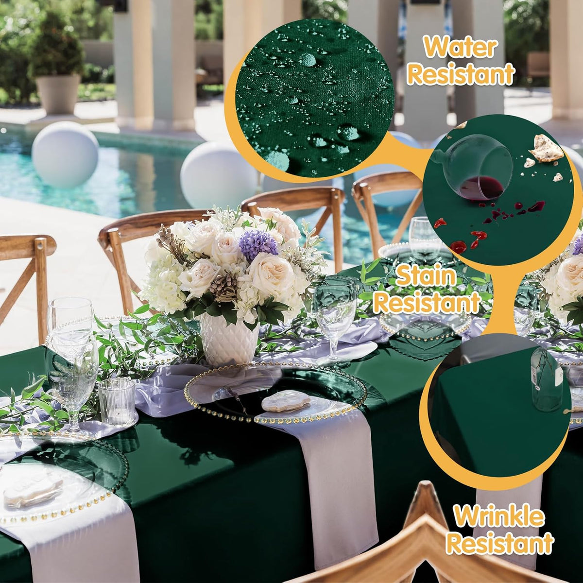 BRILLMAX 4 Pack Hunter Green Tablecloths for 8 Foot Rectangle Tables 90 x 156 Inch - 8ft