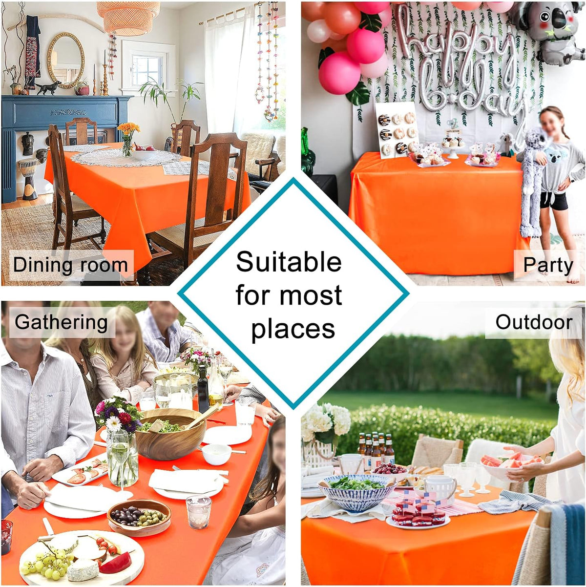 Hiasan Pumpkin Orange Rectangle Tablecloth - Waterproof Washable Polyester Fabric Table Cloth for