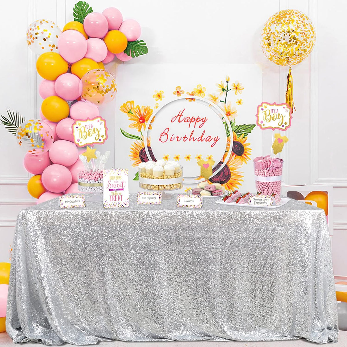 QueenDream Sequin Tablecloth 60x102 Inch Silver Tablecloth Christmas Glitter Tablecloth 6ft for