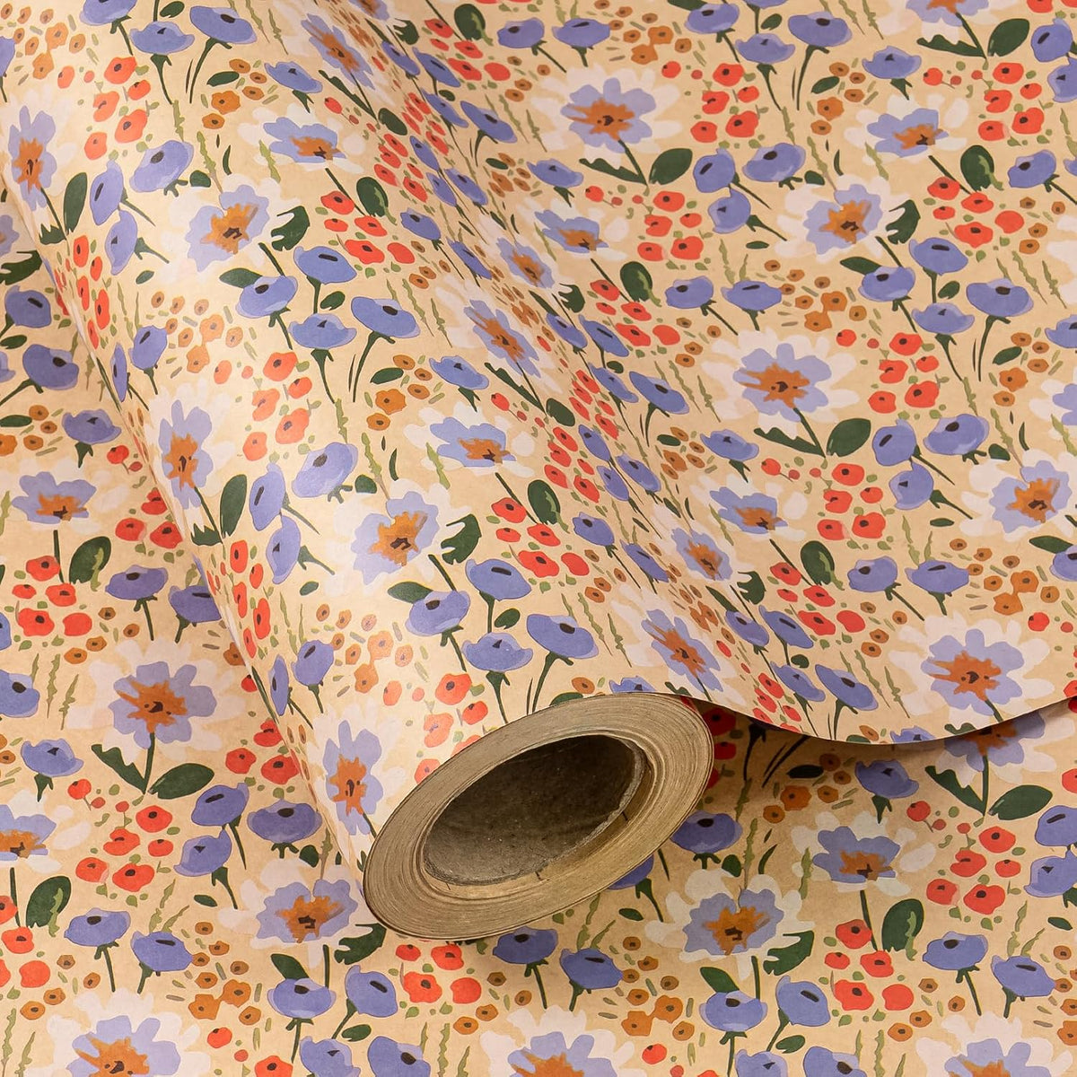 WRAPAHOLIC Kraft Floral Wrapping Paper Roll - Mini Roll - 17 Inch x 9.8 Feet - Watercolor Flower