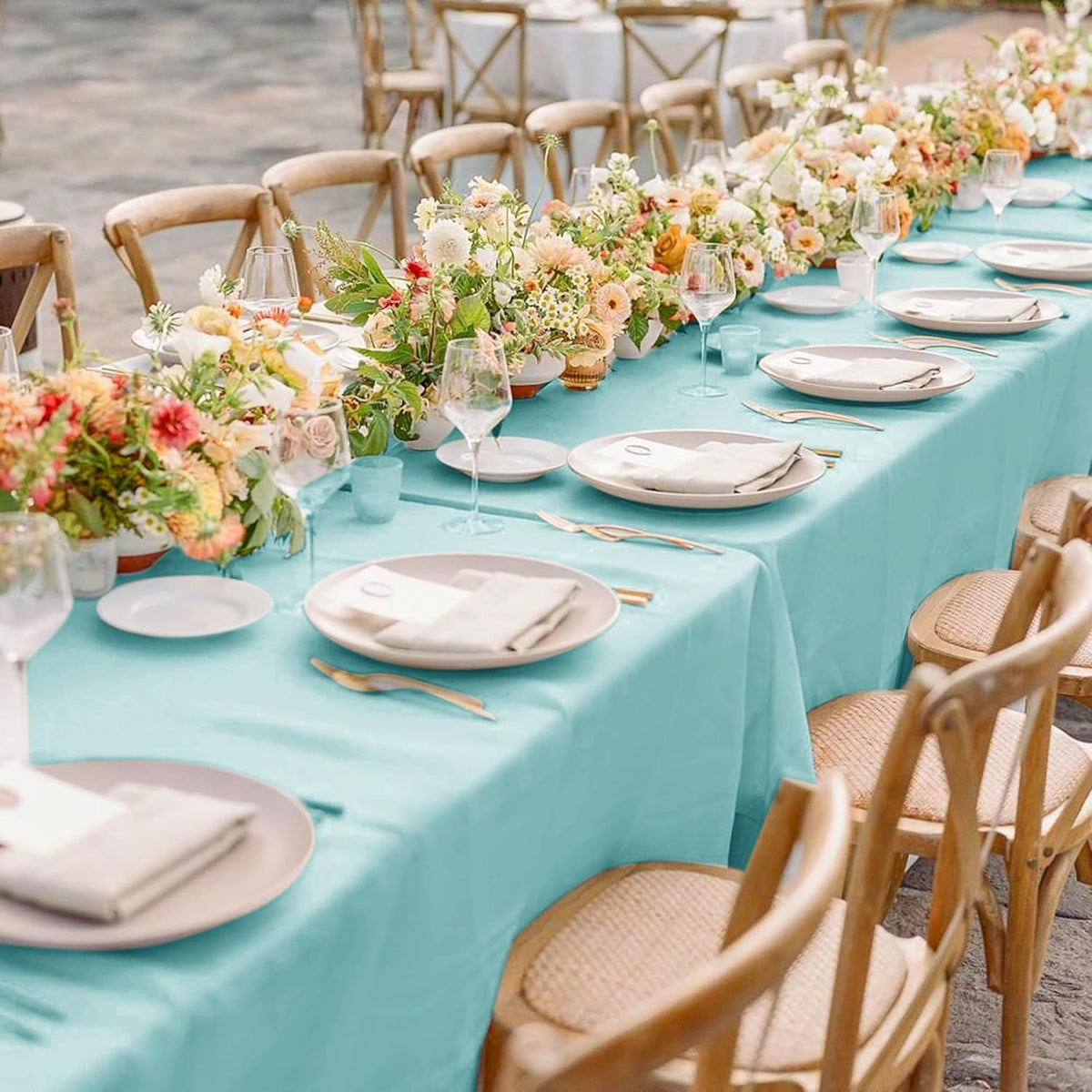 sancua 6 Pack Turquoise Tablecloth 60 x 102 Inch, Rectangle Table Cloth for 6 Feet Tables - Stain