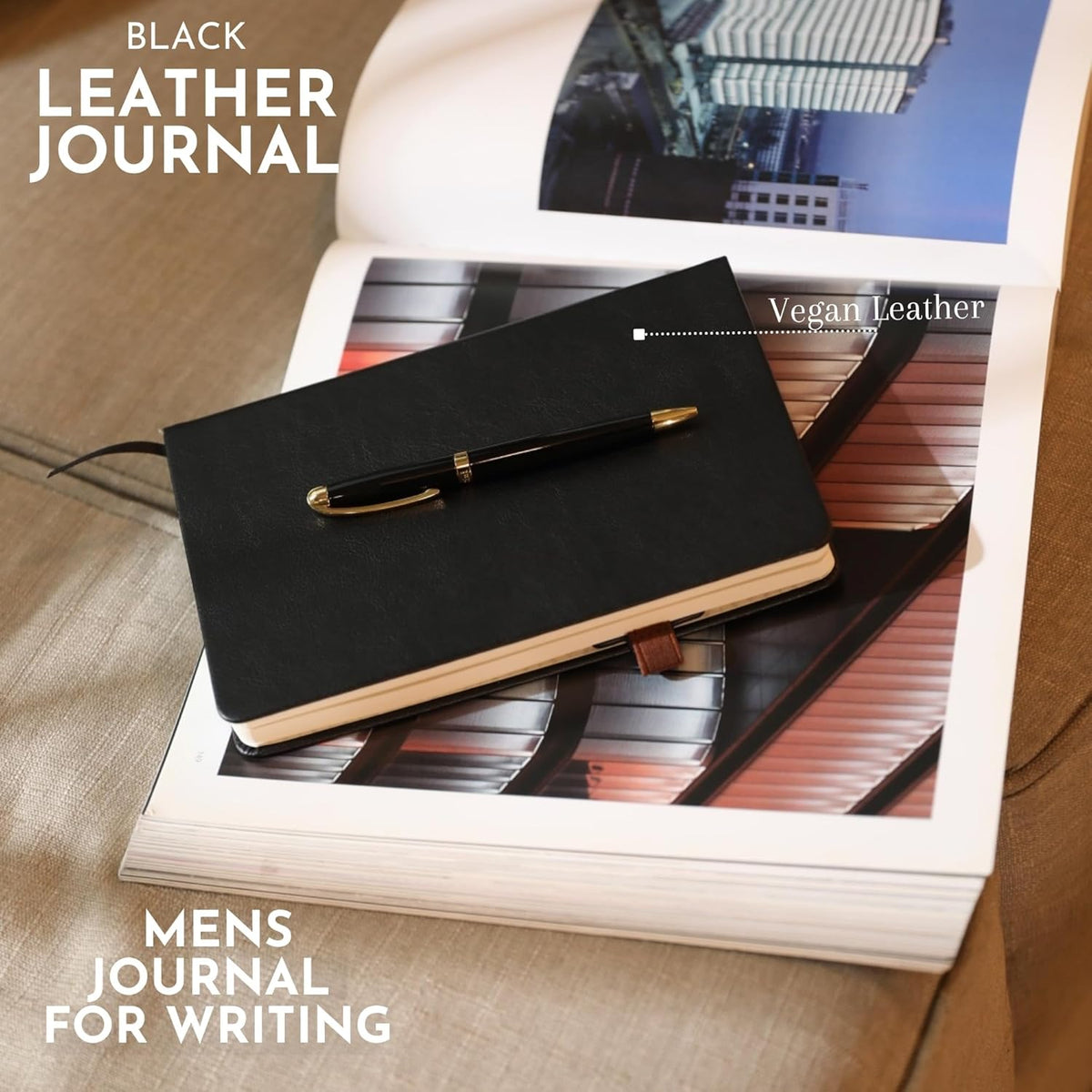 SETTINI Journal Notebook for Writing, Vegan Leather Hardcover Notebook - Pen loop, Back Pockets &