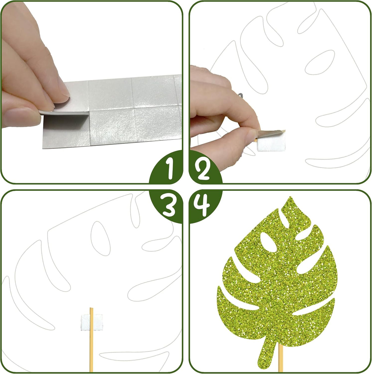 20pcs Glitter Tropical Leaves Centerpiece Decorations for Table Green Palm Leaf Theme Centerpiece