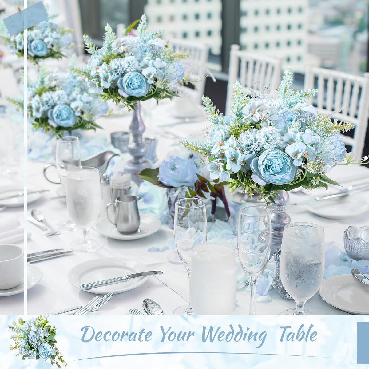 Zeyune 8 Pcs Wedding Silk Flowers Fake Silk Flowers Faux Bouquet Hydrangea Bouquets for Wedding