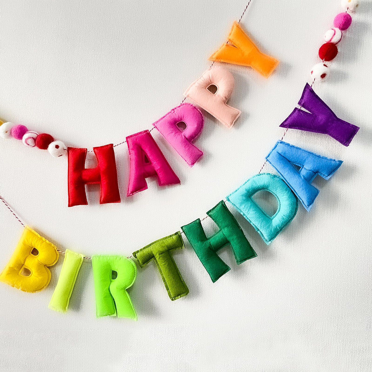 Pre-Strung Happy Birthday Banner,Reusable HAPPY BIRTHDAY Felt Ball Garland