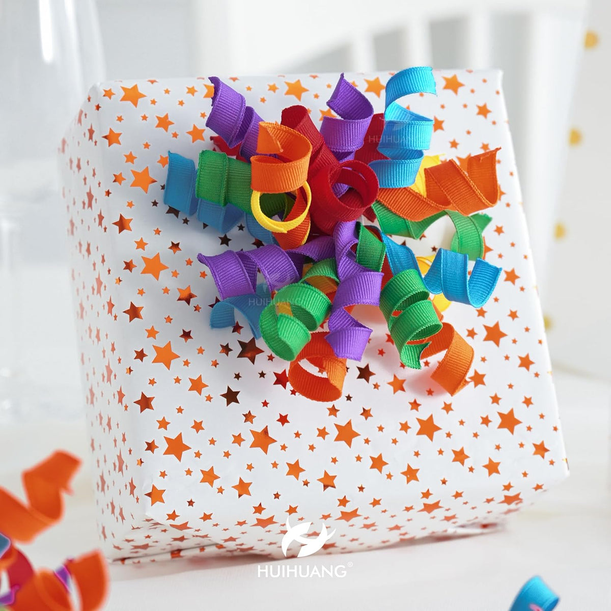 HUIHUANG Rainbow Bows for Gift Wrapping, Birthday Curly Ribbon Bows Self Adhesive Burst Gift Bow