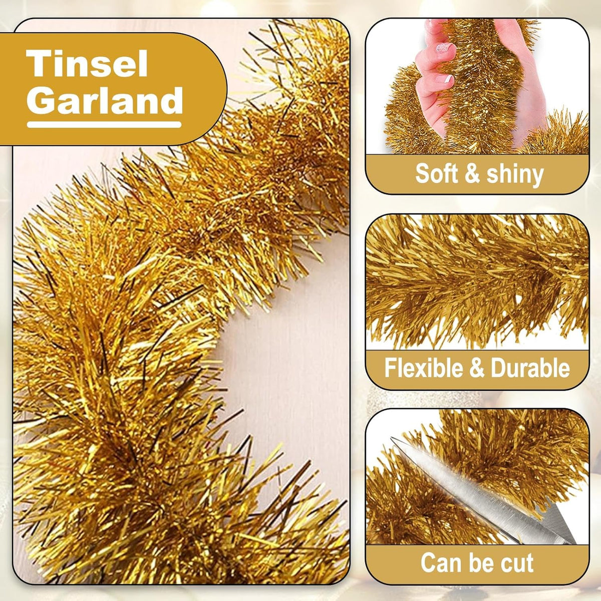 25 Feet Christmas Tinsel Garland, Metallic Twist Wall Hanging Backdrop for Parade Floats, Christmas