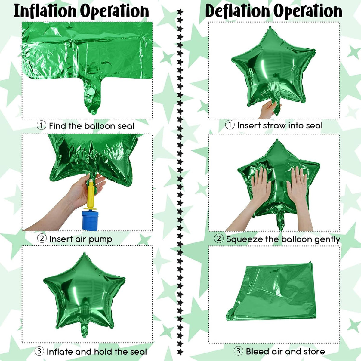TAOYE Green Star Foil Balloons, 18 Inch Macaron Green Star Foil Balloons Dark Green Light Green