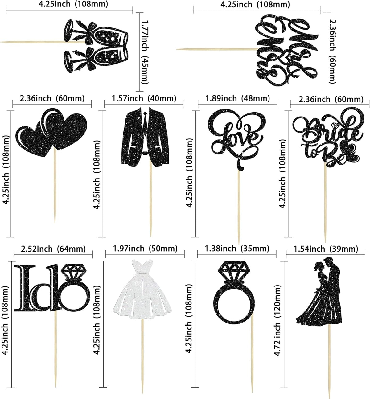 Gyufise 30Pcs Bride to Be Cupcake Toppers Glitter Diamond Ring I Do Love Cupcake Picks Miss to Mrs