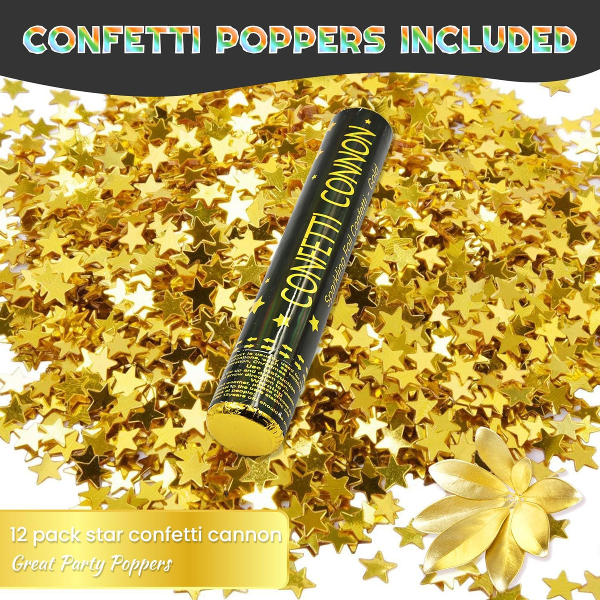 Confetti Poppers Gold Confetti Cannon 12Pack Metallic Foil Stars Sequin Golden Confetti Party