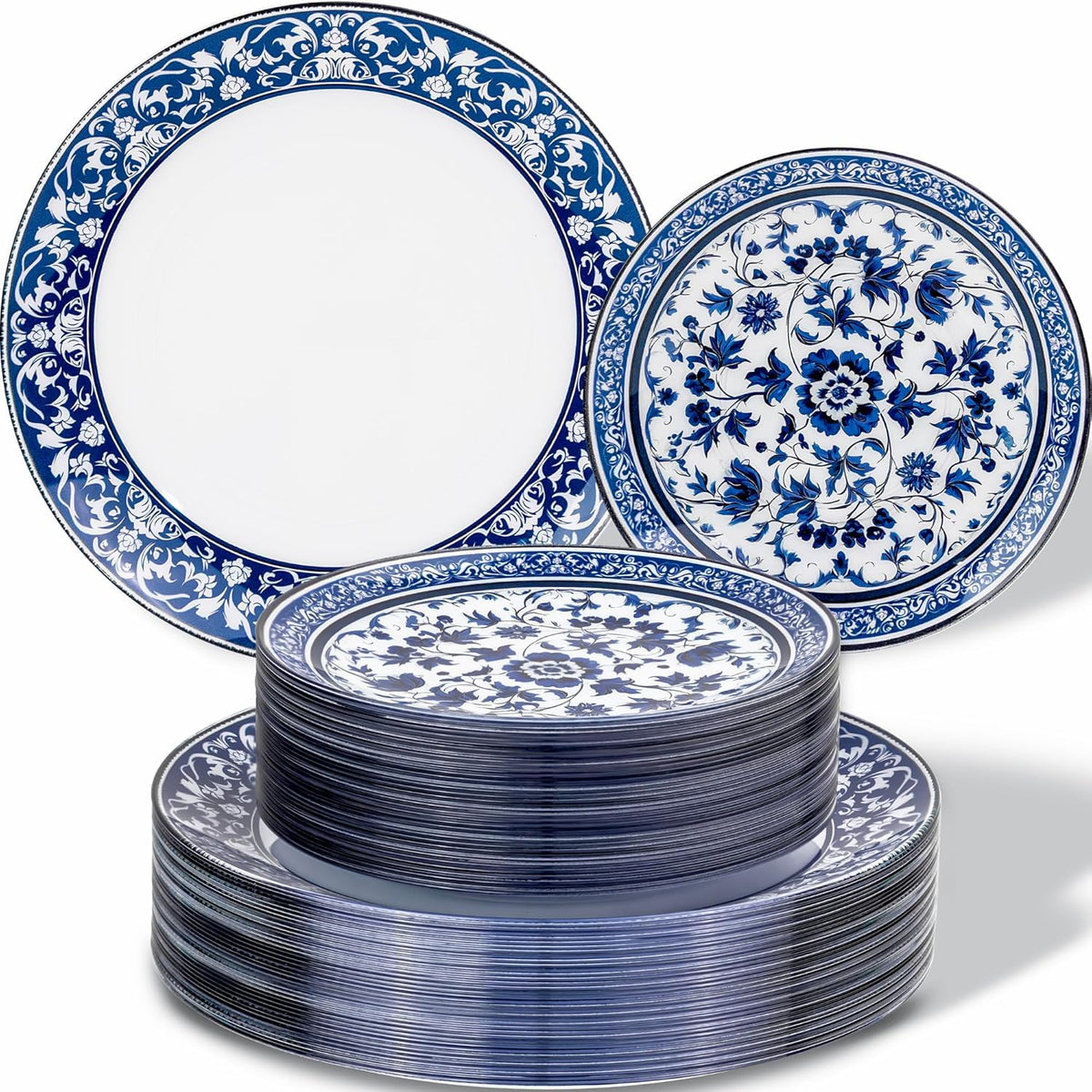 Hioasis Blue Plastic Plates, Fancy Disposable Pates, 60 Pcs for 30 Guests