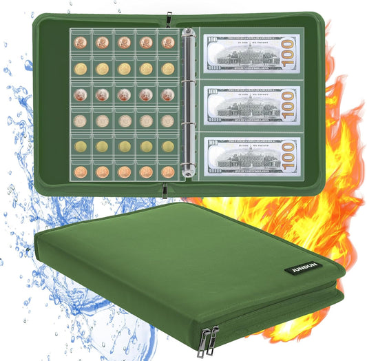 Coin Collection Book Holder for Collectors, 300 Pockets Fireproof Coins Collecting Album & 36