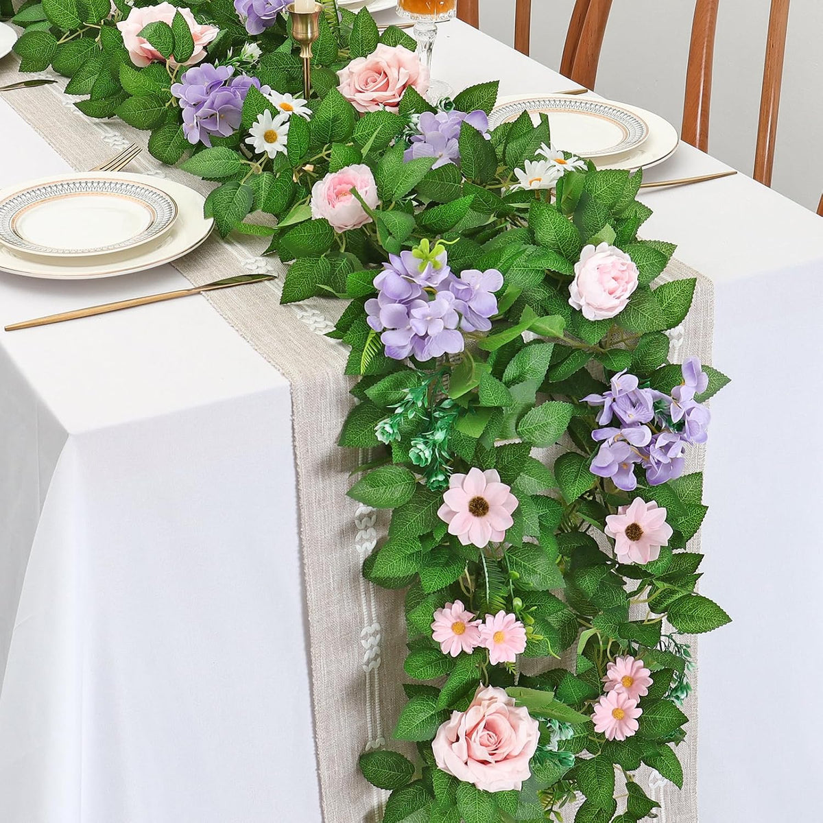 Dremisland 2PCS Artificial Rose Vine Fake Flower Garland 6FT Faux Silk Rose Hanging Vine Floral