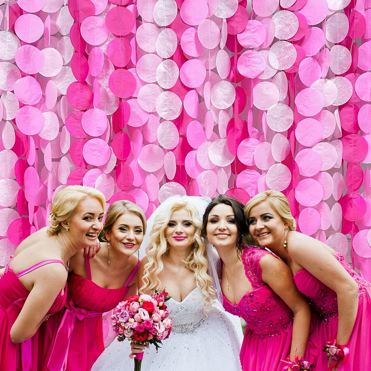 205Ft Hot Pink Party Decorations Big Polka Dots Backdrop Garland Rose Pink Circle Dots Tissue Paper