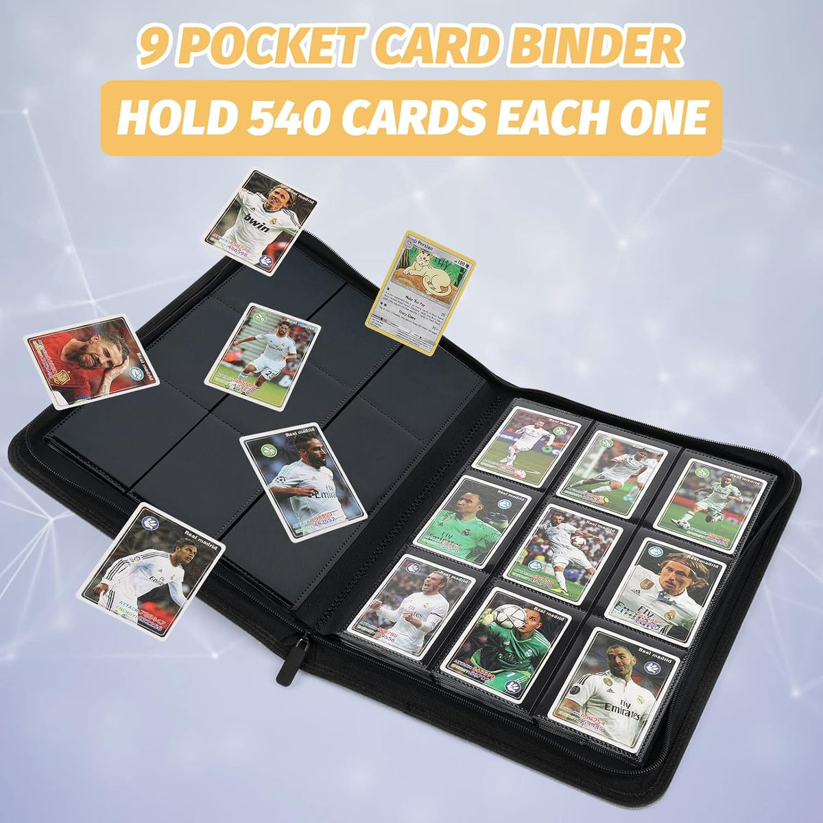 Trading Card Binder, Card Collection Binder Album Folder with 540 Side Loading Pockets, 9 Pocket