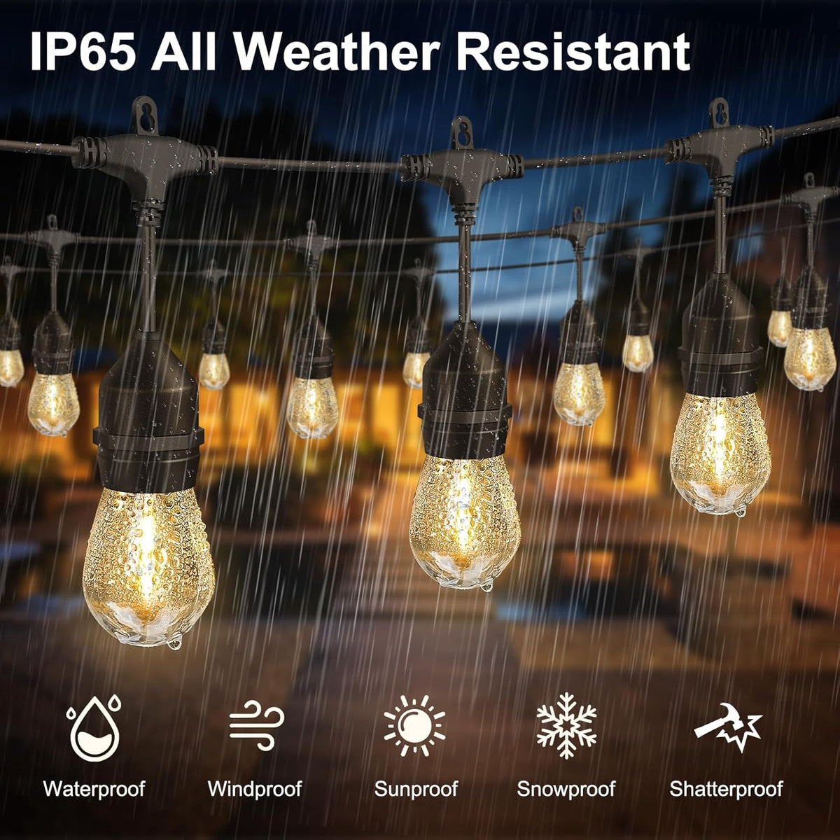 100FT Outdoor String Lights with 64+4 Bulbs (1.5FT Bulbs Spacing), Remote & Dimmer, Commercial