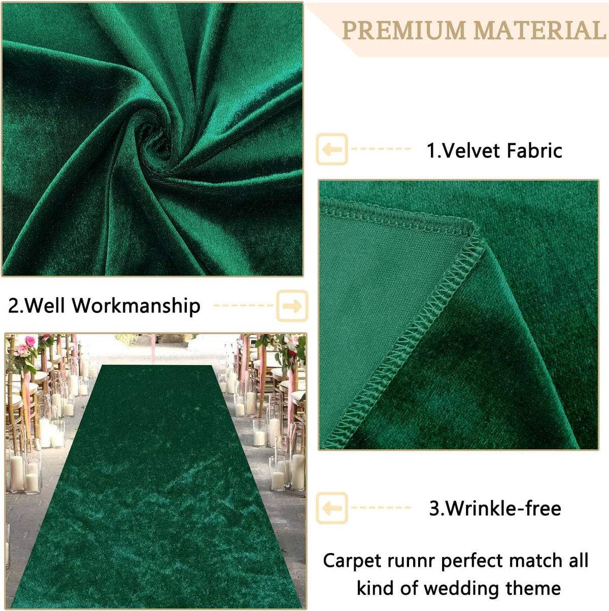MODFUNS Hunter Green Carpet Runner for Parties 4x30FT Velvet Aisle Runner for Wedding Ceremony