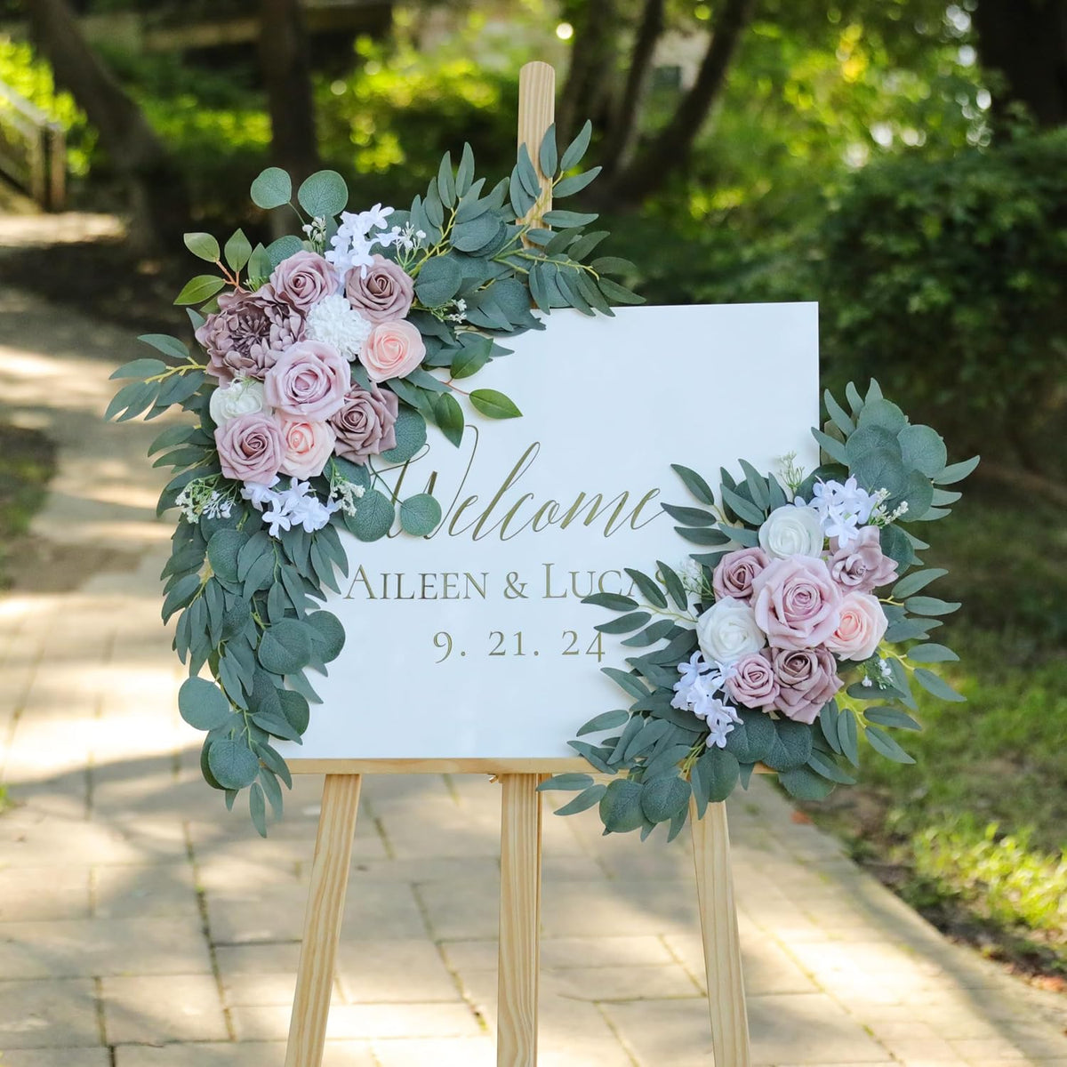 Artificial Dusty Rose Wedding Arch Flowers Swags Set of 2 for Welcome Signs, Ceremony & Reception